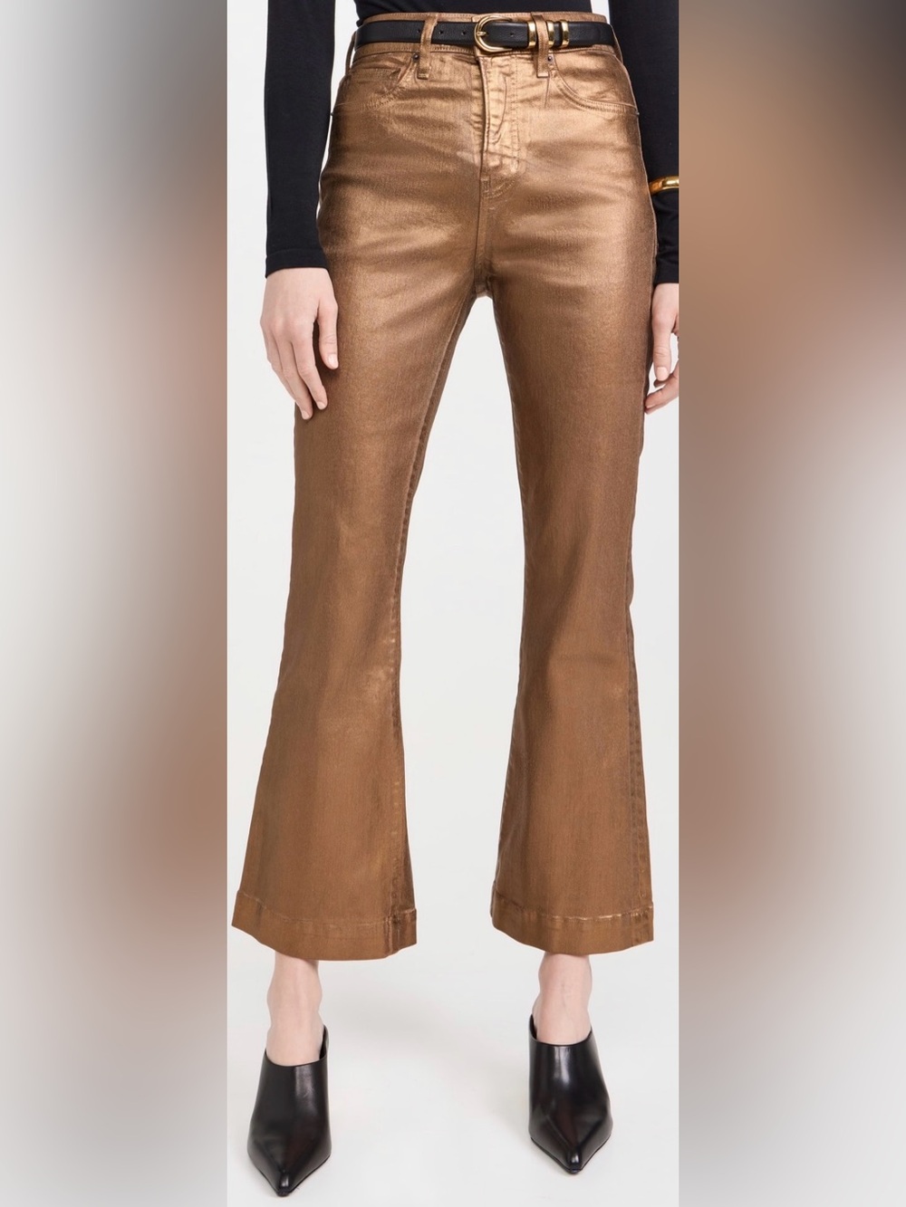 NEW VERONICA BEARD carson ankle flare jeans in metallic gold copper 25